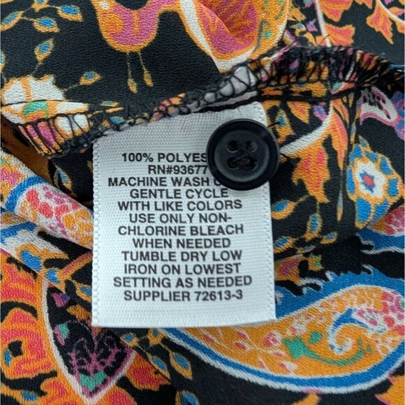Belle & Sky Bird Paisley Blouse Womens Size Large Black Knotted Tie Front - Picture 9 of 14